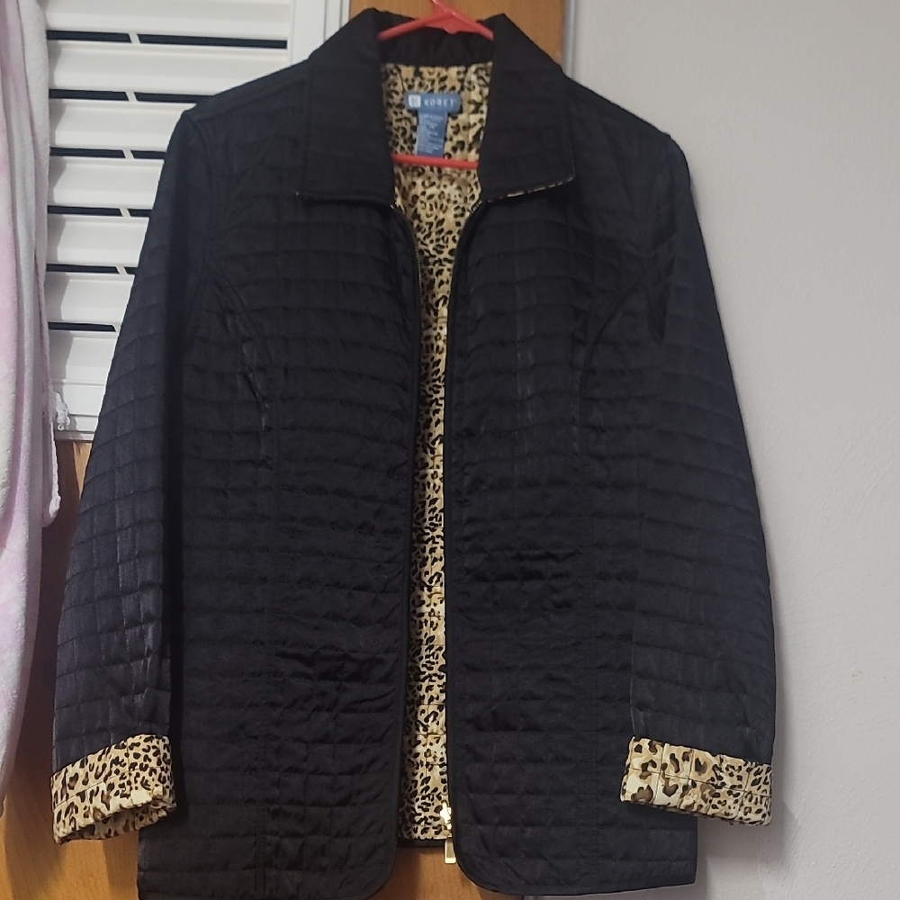 Black Quilted Jacket with Leopard Lining